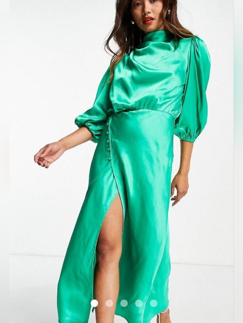 Asos Satin Drape Ballon Sleeve Date Night Ladies Night Out Party Slit Dress